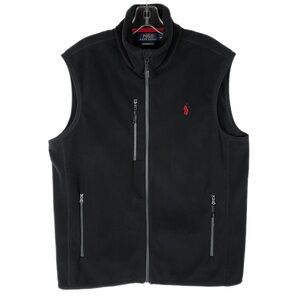 Polo Ralph Lauren Performance Vest Full Zip Black Fleece Mens Medium Red Pony